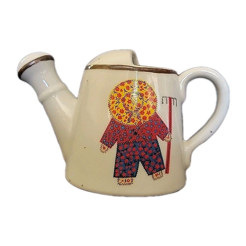 Enesco Sunbonnet Sam Watering Can - Gold Trim - (1970s)